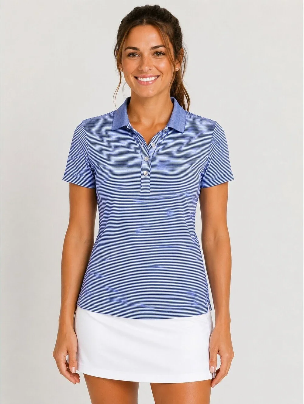 RLX Ralph Lauren Women’s XS Blue Stripe Golf Polo Shirt Preppy Tennis